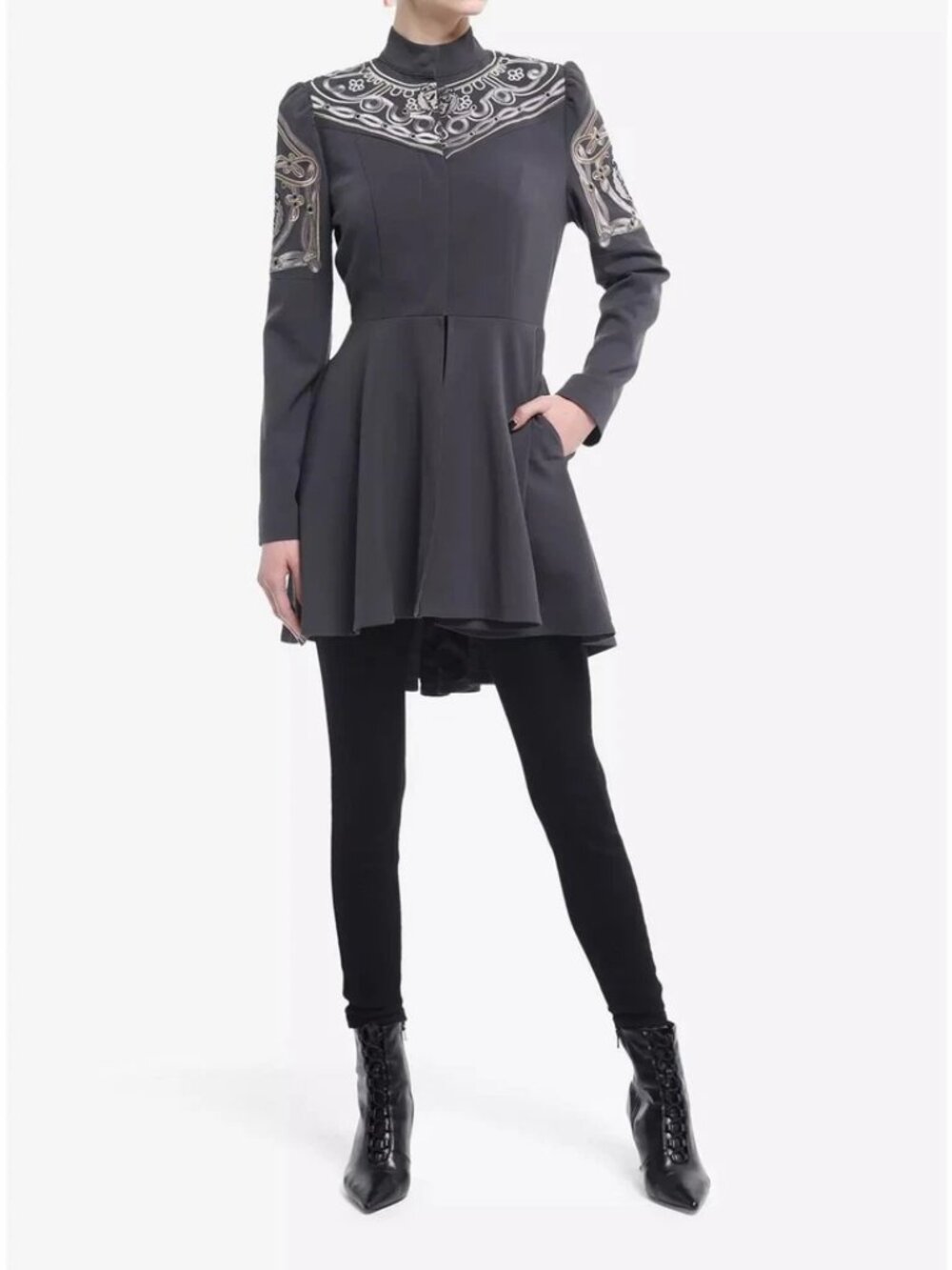 Her Universe Game Of Thrones Cersei Lace-Up Elegant Gray Coat, Jacket